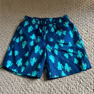Gymboree Teal Cactus Print on Navy Swim Trunks